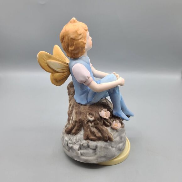 Mann Ceramic Fairy Sitting On A Tree Music Box 1982 Twaian - Picture 3 of 12